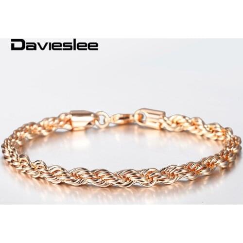 Bracelet for Women Men 5/6mm 585 Rose Gold Twisted Rope Link Chain Party Wedding Jewelry Gifts Womens Mens Bracelets LCB47