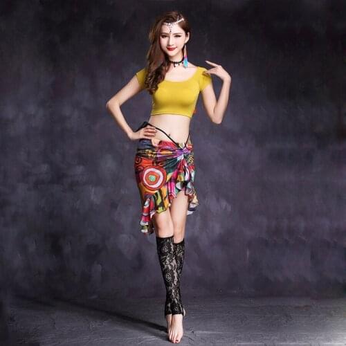 Belly Dance practice Clothes Women Dance Outfits 2pcs Top and irregular Skirt Modal Tie-dyed skirt Costume for girls