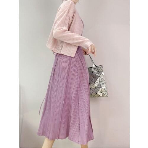 2021 summer womens basic vest dress Miyak fold plus size clothing V-neck sleeveless slim slimming lace A-line dress