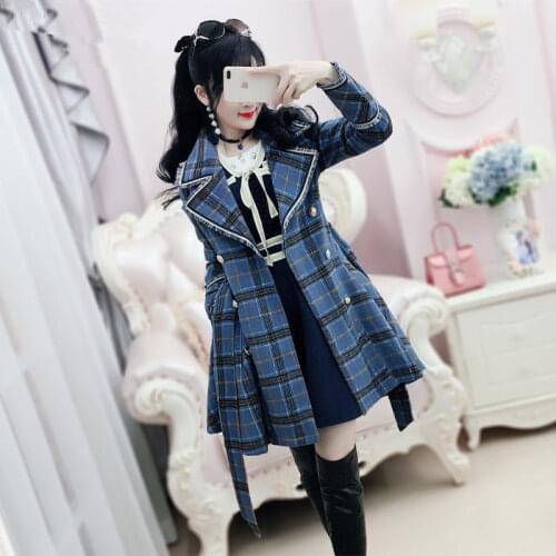 Blue Plaid Fringed Woolen Coat Female 2021 Spring And Autumn New Tassel Plaid British Womens Coat