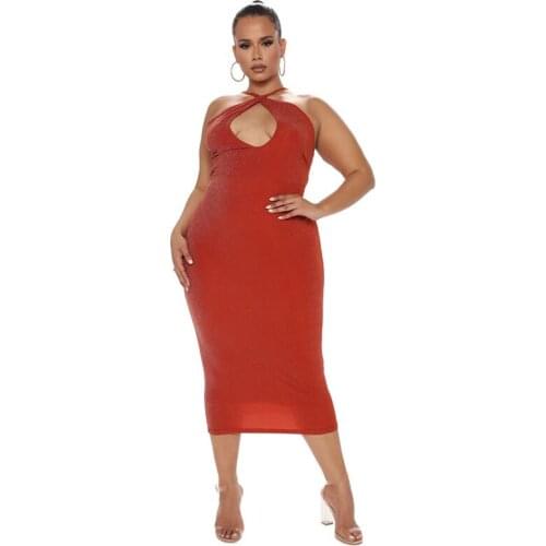 2021 Summer Sexy Dress Party Dress Ladies Large Size High Waist Halter Neck Sexy Dress Tight Birthday Halter Strap Dress New