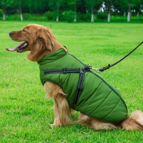 2 In 1 Pet Dog Autumn Winter Skiing Costume Sleeveless Cotton Padded Vest With Durable Chest Strap Harness