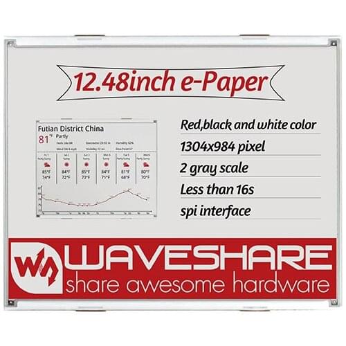 BlueRaven 12.48inch E-Ink raw display, 1304*984 resolution,red/black/white three-color, SPI interface, without PCB