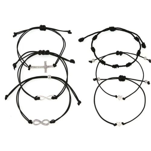 Boho Heart Infinite Number 8 Pendant Jewelry Set Vintage Black Rope Chain Bracelet Set for Women Men Adjustable Party Gifts 2020