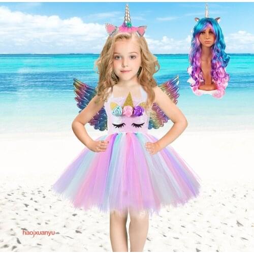 2 To 10 Year Child Cosplay Pony Costume Unicorn Birthday Tutu Dress for Girls Sequin Top Pastel Clothing Kids Pink Vestidos