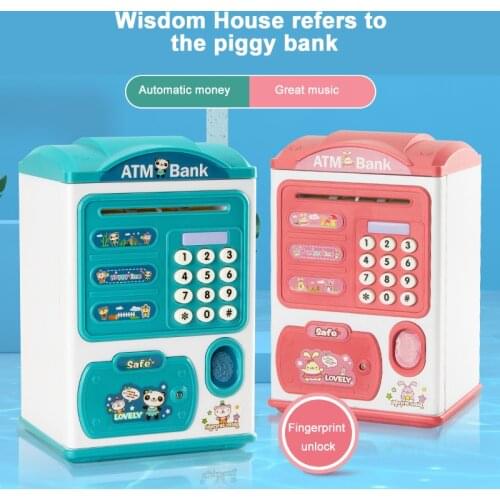 Electronic Piggy Bank ATM Password Money Box Cash Coins Saving Box Simulation Password Fingerprint Sensor Automatic Gift For Kid