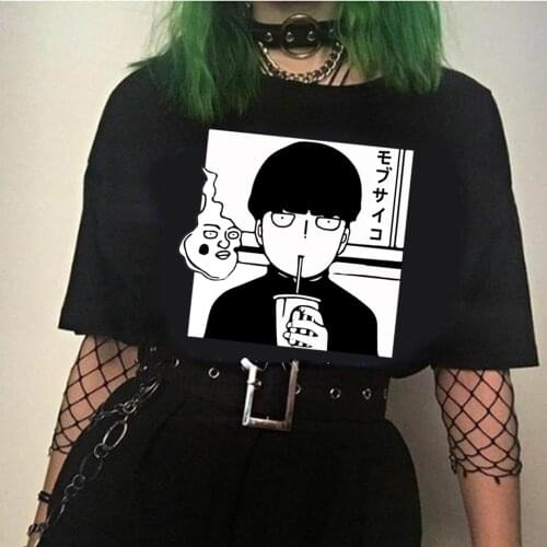 2020 Mob Psycho 100 Black Funny T Shirt Men Streetwear Harajuku Cotton Casual T-Shirt Anime shirt Homme Summer