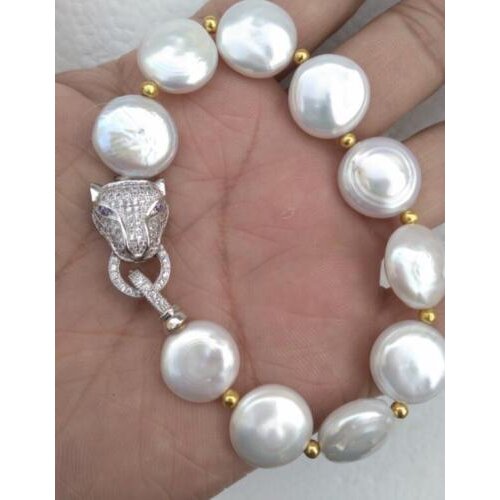 HOT HUGE AAA 12-13MM South Sea White Coin Pearl Bracelet 8 Inch