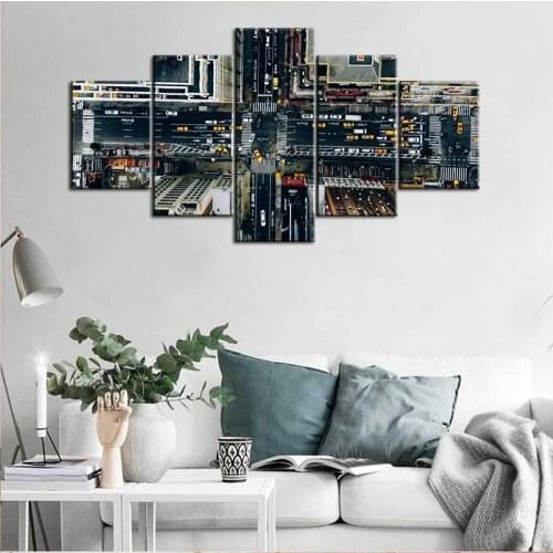 5 Panel Bustling Streets Prints Art Wall Canvas Painting Modern Crossroads Posters Pictures Wall Decoration For Hall