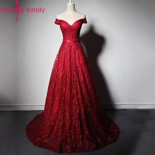 Beauty Emily Charming V Neck Off the Shoulder Evening Dress 2020 Elegant Lace Zipper Back Formal Party Dress Real Photo