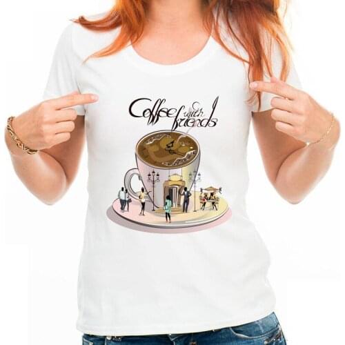 2019 summer latest design Coffee printed t-shirt Hot fashion women high quality white t-shirts very funny Coffee beans Tee tops
