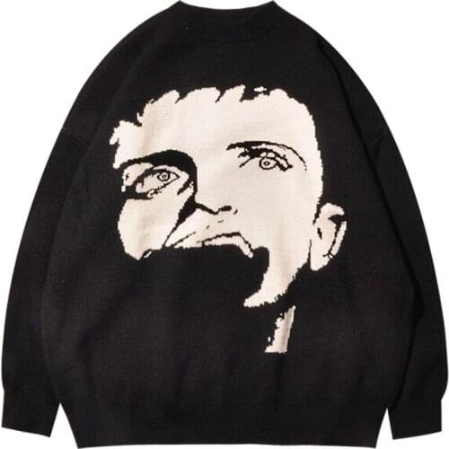 Ins Hong Kong fashion brand round neck mens sweater autumn winter hip hop loose Korean fashion lazy wind Pullover Sweater