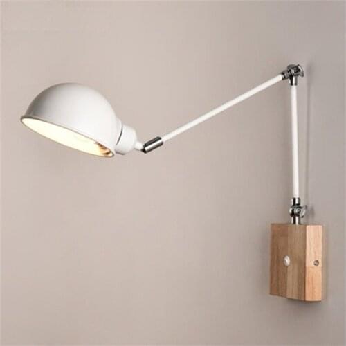 Industrial Loft Style Wall Sconce Adjust Long Arm Modern LED Wall Light Fixtures Iron Wood Bedside Wall Lamp Indoor Lighting