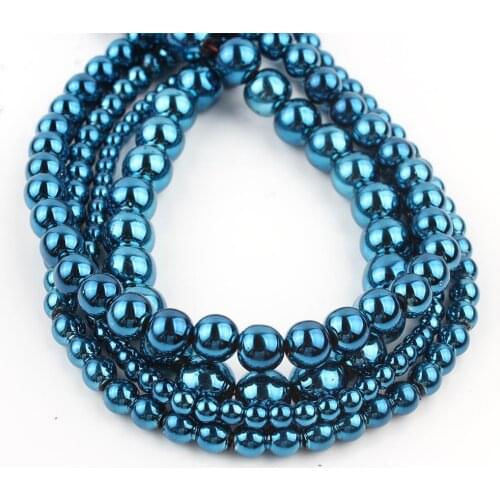 Natural Stone Dark Blue Hematite Bead Loose Spacer Accessories Beads For Jewelry Making DIY Energy Bracelet 15"Inch 3 4 6 8 10mm