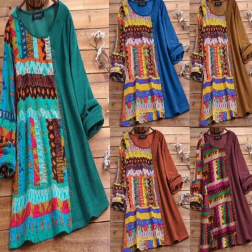 5 Colour 2021 New African Clothes for Women Vintage Print Kanga Clothing Spring Long Sleeve Loose Ethnic Tops Plus Size