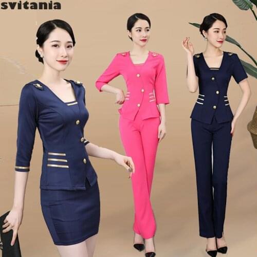 Svitania Work Clothes Women Pants Suit Waitress Clothing Hairdresser Manicurist Uniform Hotel Uniform Reception