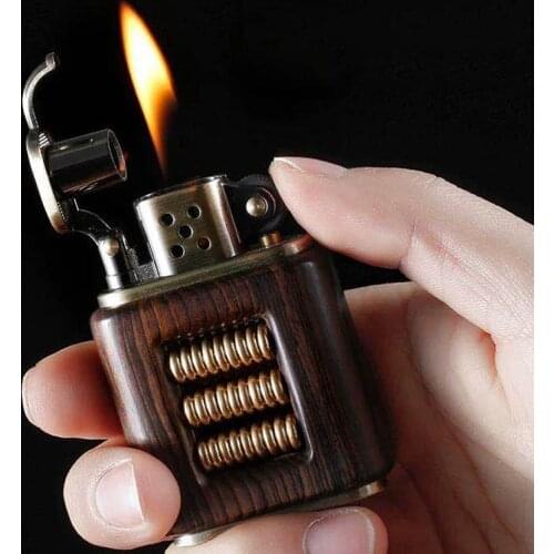 Original SANDALWOOD kerosene lighter creative windbreak Abacus solid wood Old retro grinding wheel cigarette lighter