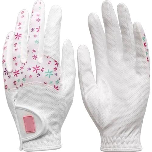A Pair of Women Lady Janpanese Flower Print Elastic Fabric Breathable Golf Gloves Free Glove Holder