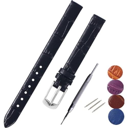 8mm 10mm Calfskin Genuine Leather Watch Band Watch Strap Small Size For Women Steel Buckle Clasp Watchband