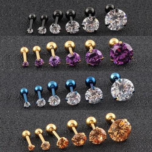 Alisouy Earring Fashion Jewelry Four Prong Set Clear CZ16G Tragus Ear Stud Earrings For Women Fashion Ear Piercing Stud Earring
