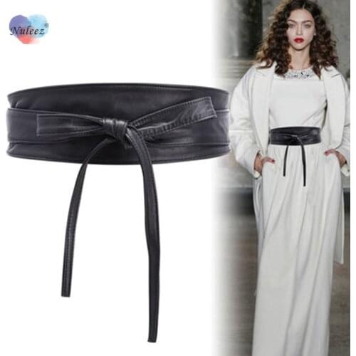 Nuleez Wide Cummerbunds Women Genuine Leather Luxury Fashion Accessory Dress Classical