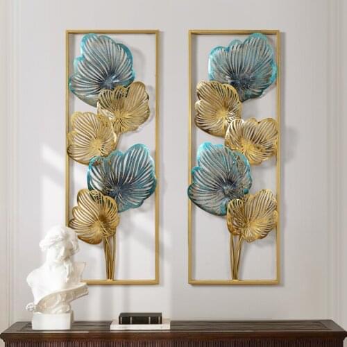 Modern Luxury Wrought Iron Flower Wall Hanging Accessories Hotel Store Wall Mural Decoration Home Livingroom Wall Sticker Crafts