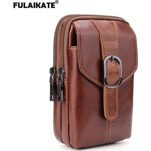 FULAIKATE 6.3" Genuine Leather Shoulder Bag for iPhone 6s 7 Plus Case Waist Pouch for iPhone 8 Plus Universal Portable Pocket
