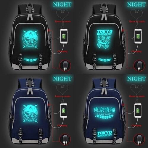 Tokyo Ghoul Luminous USB Charge School Bags Backpack for Students Girls Boys Teenagers Laptop Book Bag Travel School Bag Mochila