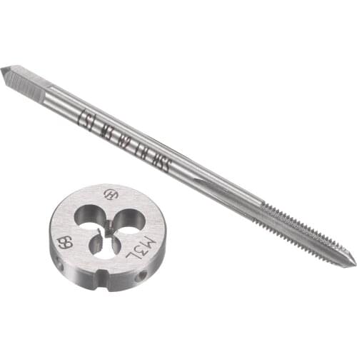 Uxcell M3 x 0.5mm Metric Left Hand Tap and Die Set, HSS Machine Thread Screw Tap with Alloy Tool Steel Round Threading Die