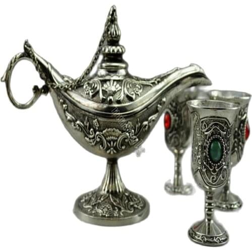 Chinese old Tibetan silver Carving Wine Pot And Wineglass Classic handmade products