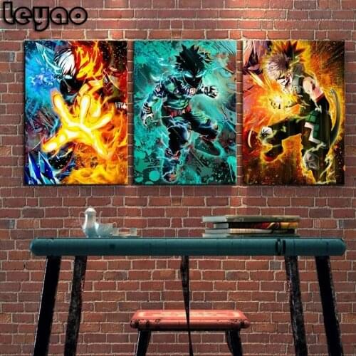 Japanese Anime Pictures 5D DIY Diamond Painting Cross Stitch Kit Full Drill Square Embroidery Mosaic Triptych Child Room Decor