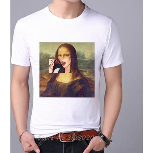 Showtly Summer new T-shirt spoof Mona Lisa fun fashion print T-shirt personality Harajuku funny sexy fashion mens T-shirt