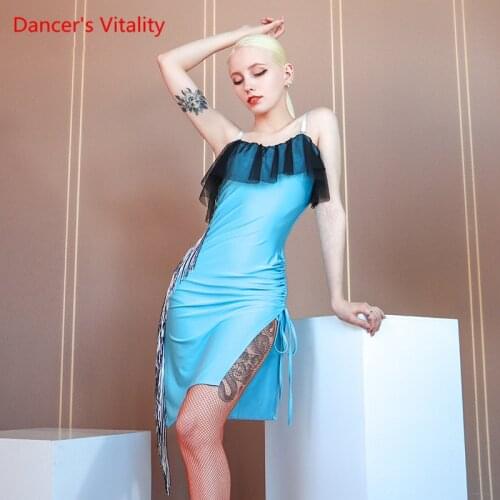 Latin Dance Skirt Sexy Suspender Halter Fringe Skirt Female Adult Professional Competition Performance Costume Dancing Wear