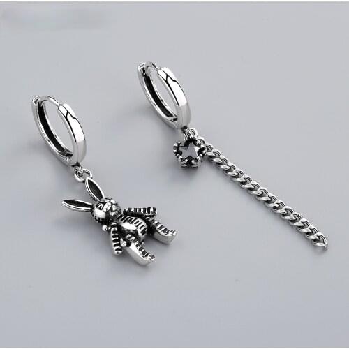 925 Sterling Silver New Arrival Rabbit Long Tassel Asymmetric Hoop Earrings For Women Temperament Gift S-E1074