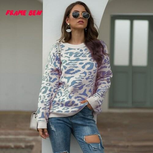 FRAME BEN 2019 Autumn Casual Knitted Ladies Sweater Long Sleeve O-neck Women Camouflage Leopard Sweaters Pullovers Sweater
