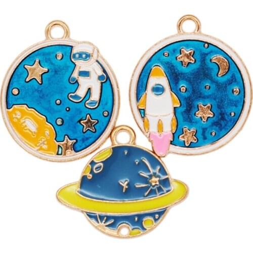 10pcs/Lot Enamel Astronaut Rocket Planet Universe Charms Alloy Jewelry Pendants DIY Keychain Accessories