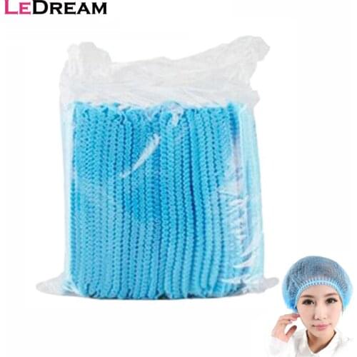 100pcs Disposable Blue Pleated Elastic Mesh Shape Non-woven Sterile Anti Dust Tattoo Hats Caps Hairnet For Semi-permanent Makeup