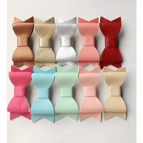 12pcs Synthetic PU Artificial Leather Hair Clips Kid Girls Shape Bowknot Shape Kids Children Girls Hair Bows Princess Hairpins