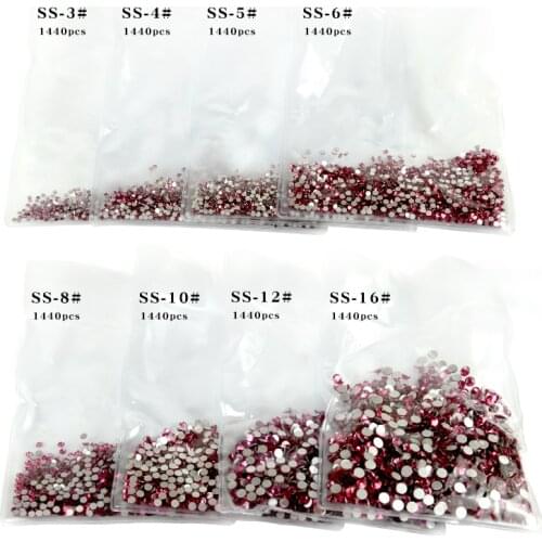 1440Pcs Glass Rhinestones SS3-SS16 Hot Pink Crystal Strass Hotfix Rhinestone For Clothes Non Hot Fix Nails Stones& Crystal NO.14