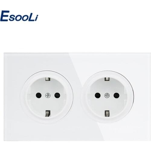 Esooli 146 Crystal Tempered Pure Glass Panel 16A Double EU Standard Wall Power Socket Grounded With Child Protective Lock