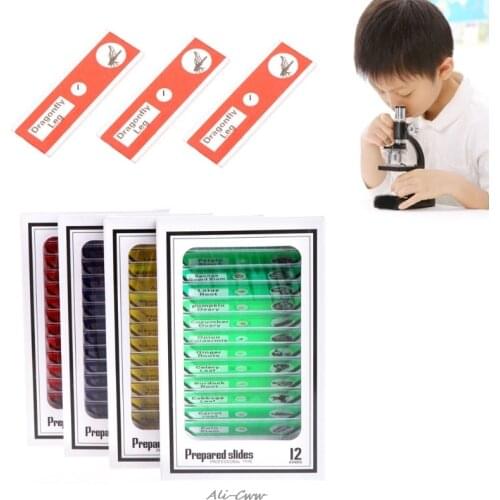 48Pcs/Set Prepared Microscope Slides Specimen Animals Insects Plants Flowers Sample