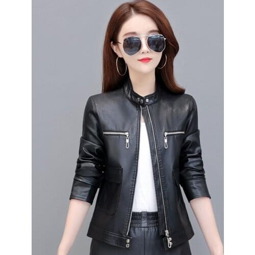PU Plus Size 4XL Female Leather Jacket New 2021 Spring Leather Coat Women Short Slim Autumn Motorcycle Women Clothing Black