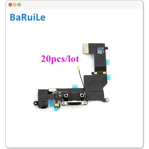 BaRuiLe 20pcs Charging Port Flex Cable for iPhone 5S USB Dock Connector Charger Ports with Mic Headphone Audio Jack Repair Parts