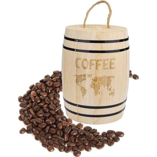 Wooden Coffee Bean Container Food Storage Bottles Coffee Beans Barrel Storage Airtight Wooden Container Kitchen Box