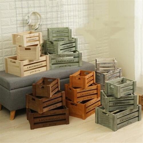 Wooden Organizer Retro Fruit Storage Box S M L Creative Home Decoration Garden Pot
