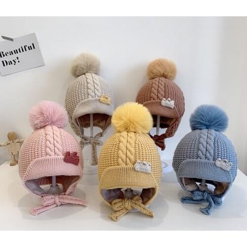 Childrens Hat for Girls Headdress Autumn Winter Woolen Hat Kids Knitted Cute Little Crown Girls Baby Warm Hood Cap