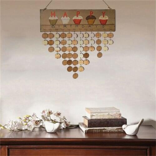 DIY Wooden Wall Calendar Cake Happy Birthday Printed Calendar Sign Special Dates Reminder Board Home Hanging Decor Gifts