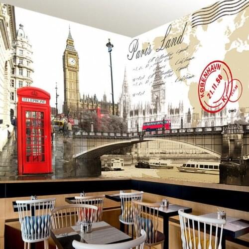 Photo wallpaper European style retro nostalgia Paris KTV bar theme tooling background wall restaurant Wallpaper