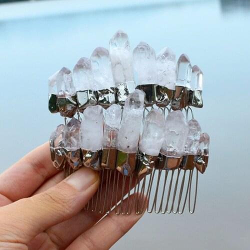 H9ED Raw Crystal Tiara Gothic Queen Crown Hair Combs Clip Vintage Metal Hair Hoop Gorgeous Halloween Costume Hair Accessories