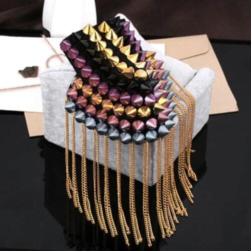 Personality Retro Studded Brooch Epaulet Punk Point Tapered Rivet Tassel Epaulettes Shoulder Bag Jacket Decoration